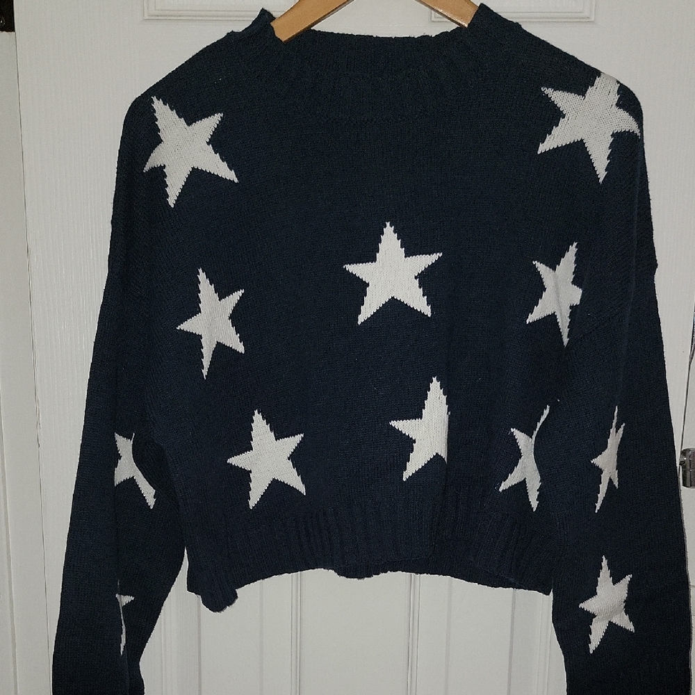 Star Patterned Sweater - Navy Blue and White